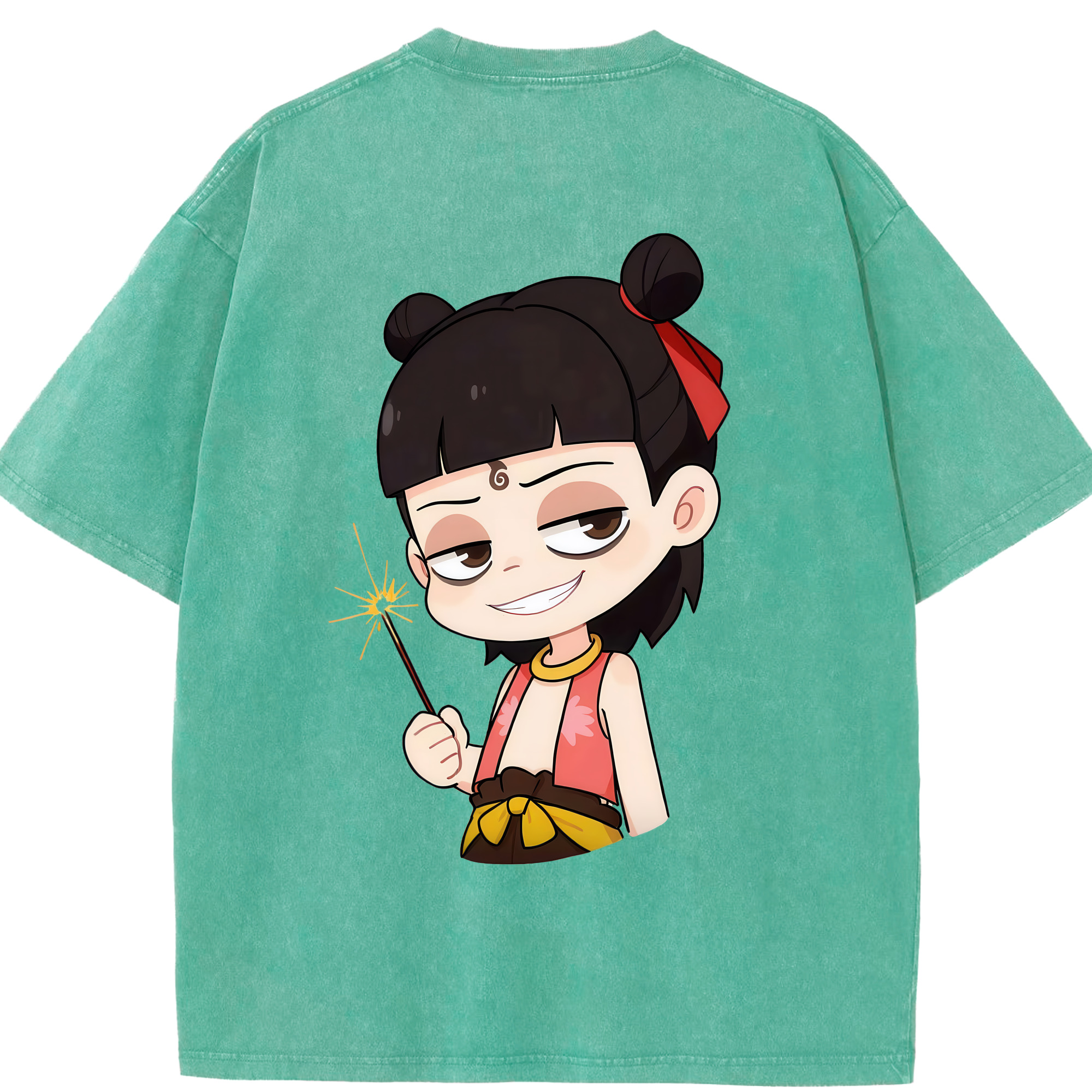 （画像用） Ne Zha 2 ナタ 魔童の大暴れ 綿100% ヴィンテージ風 半袖Tシャツ（背面プリント）